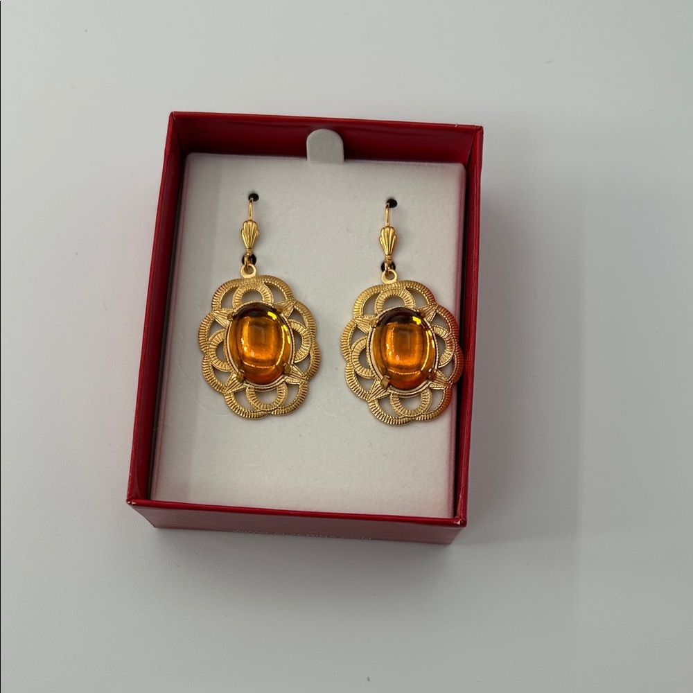 Gold and Amber Drop Earrings